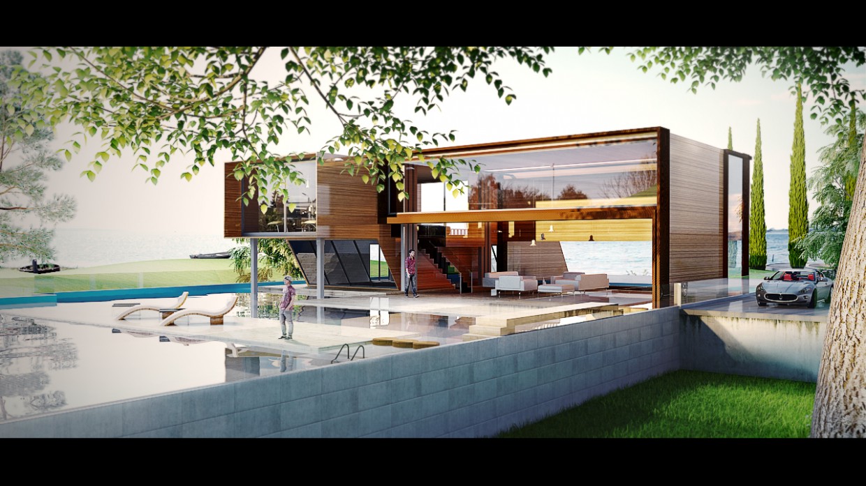 The concept of a private house. in Cinema 4d vray image