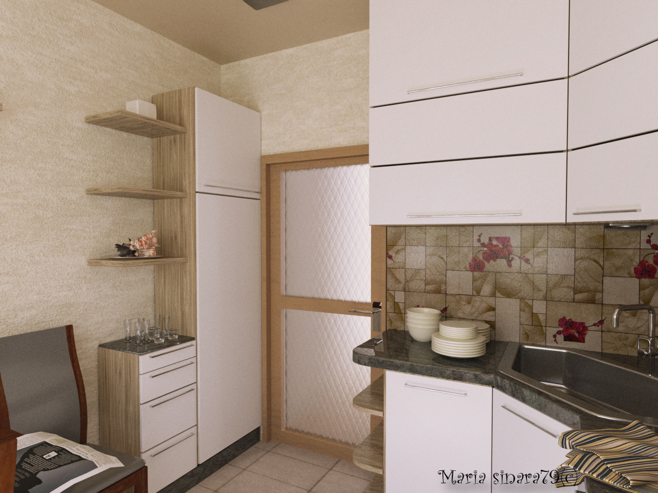 Кухня в теплих тонах в 3d max corona render зображення