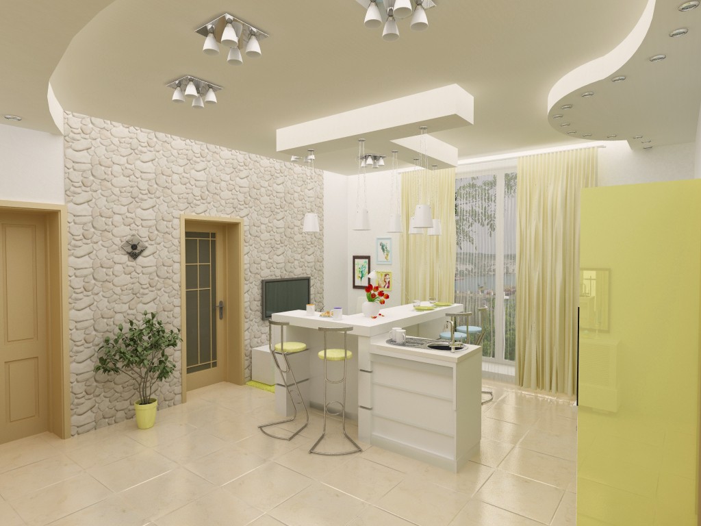 Кухня-Вітальня + Передпокій Кухня-Вітальня + Передпокій в 3d max vray зображення