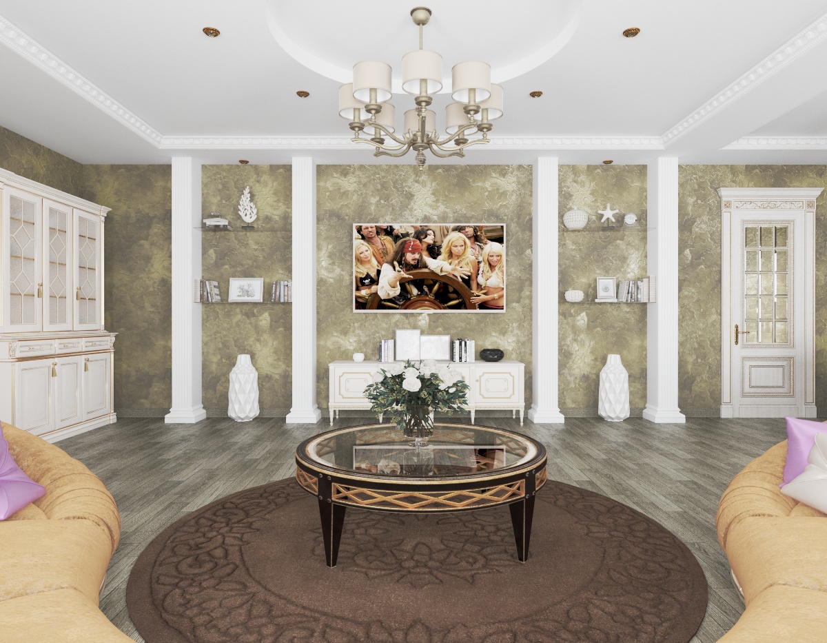 रसोई के साथ संयुक्त रहने का कमरा 3d max vray 3.0 में प्रस्तुत छवि