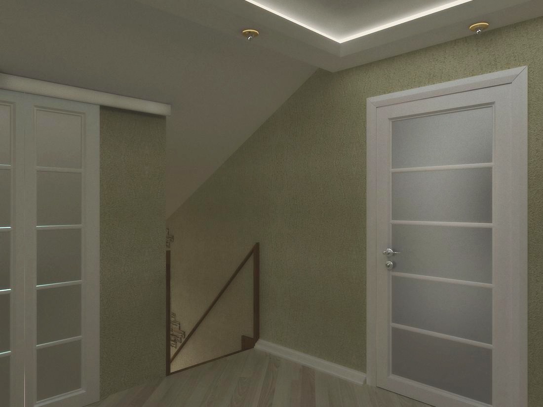 अटारी के साथ एक घर में सीढ़ियों। 3d max vray में प्रस्तुत छवि