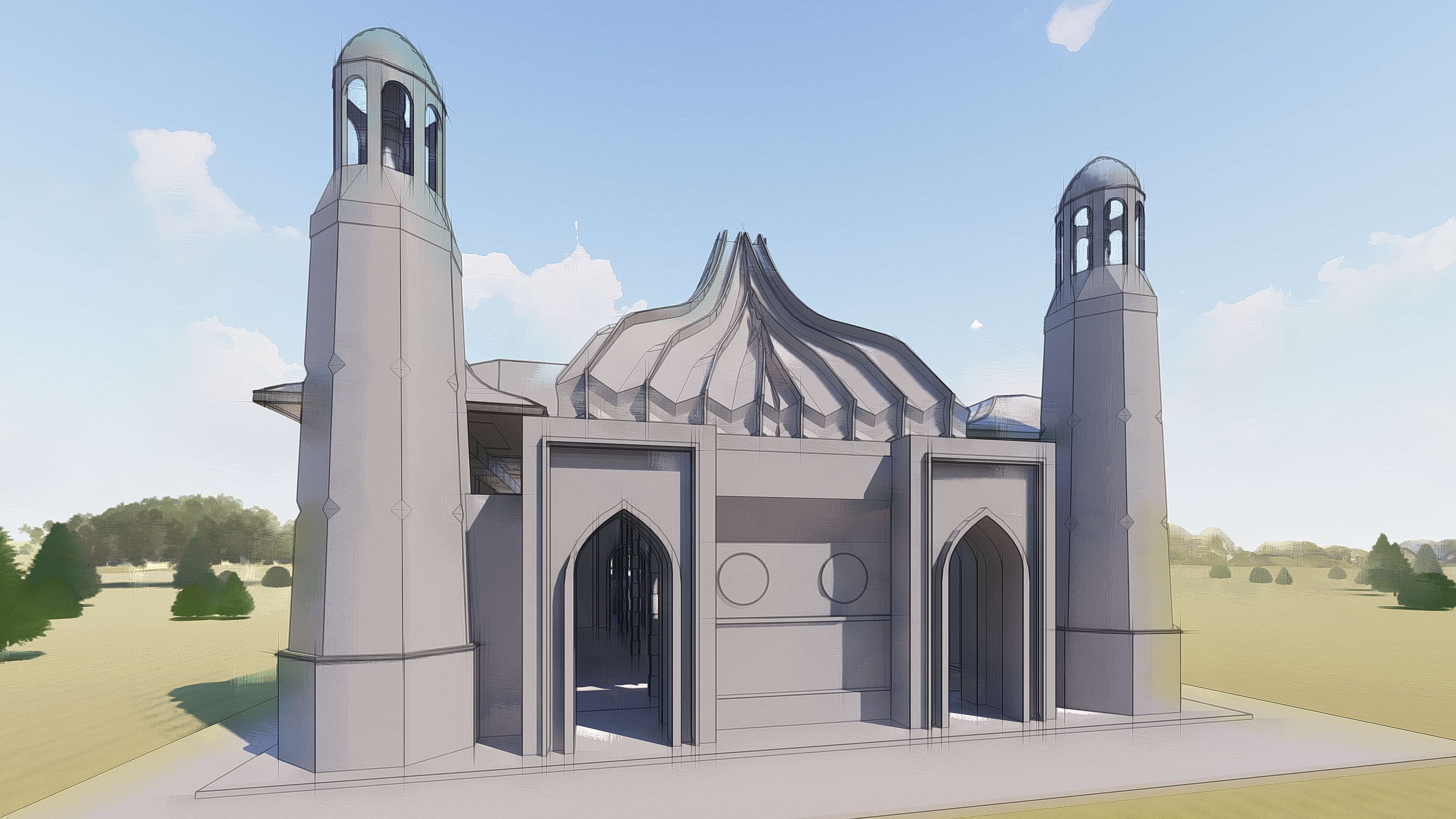 सभी धर्मों का मंदिर। संकल्पना १। Blender Other में प्रस्तुत छवि