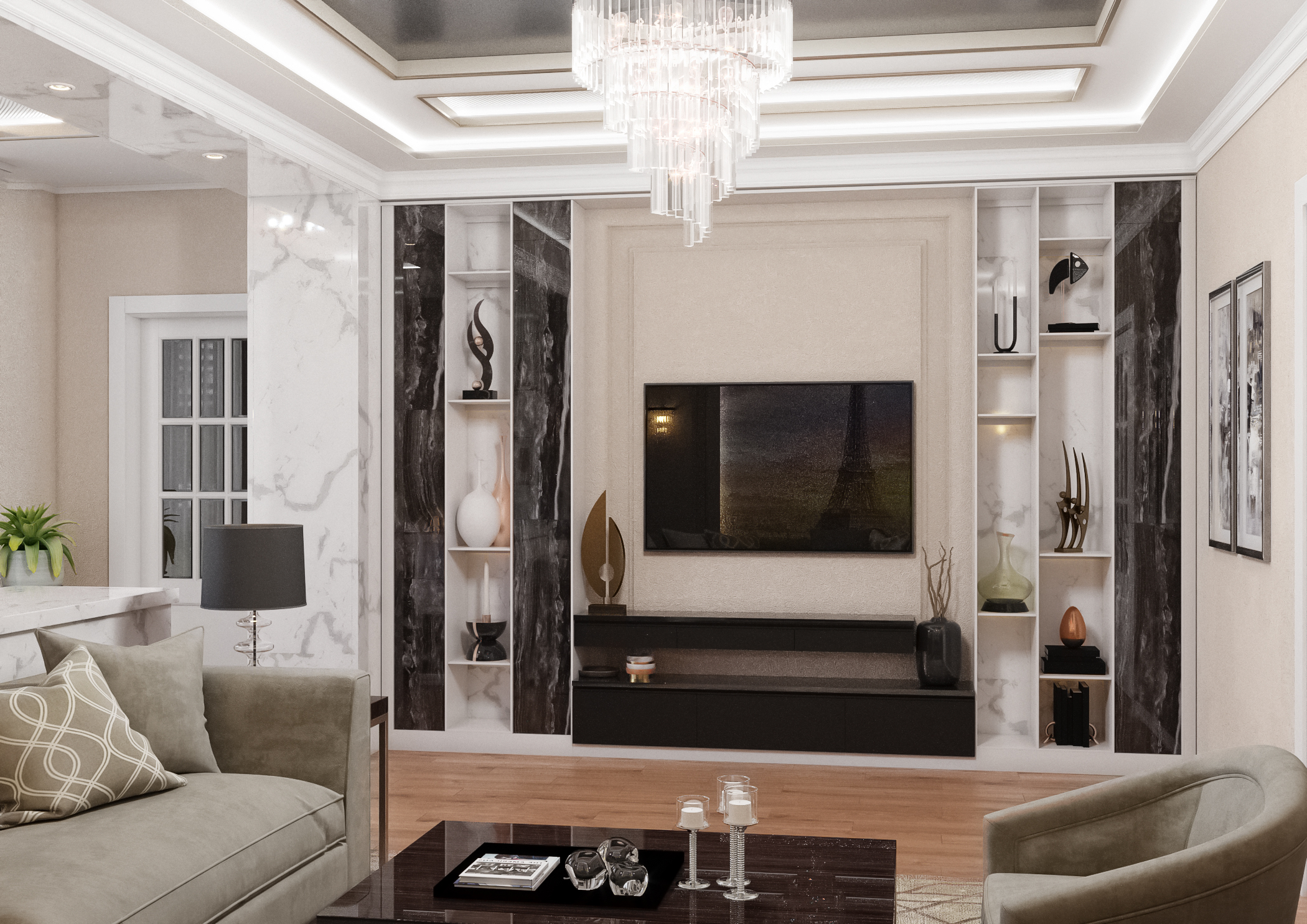 Living-dining room in 3d max corona render image
