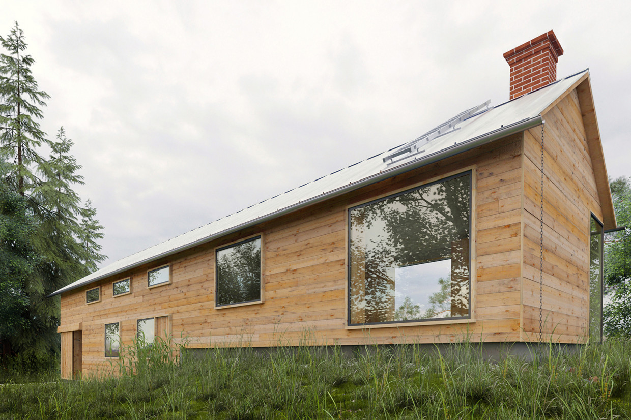 Casa di legno nella foresta in 3d max corona render immagine