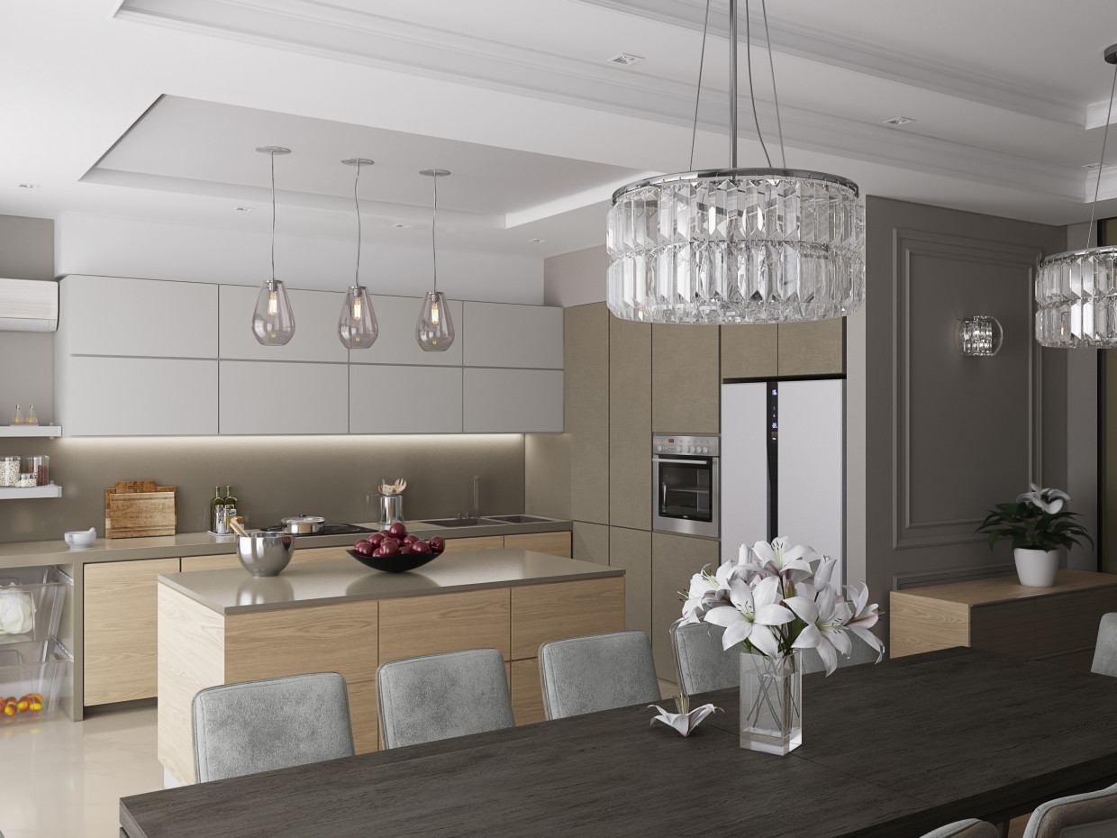 imagen de cocina en 3d max corona render