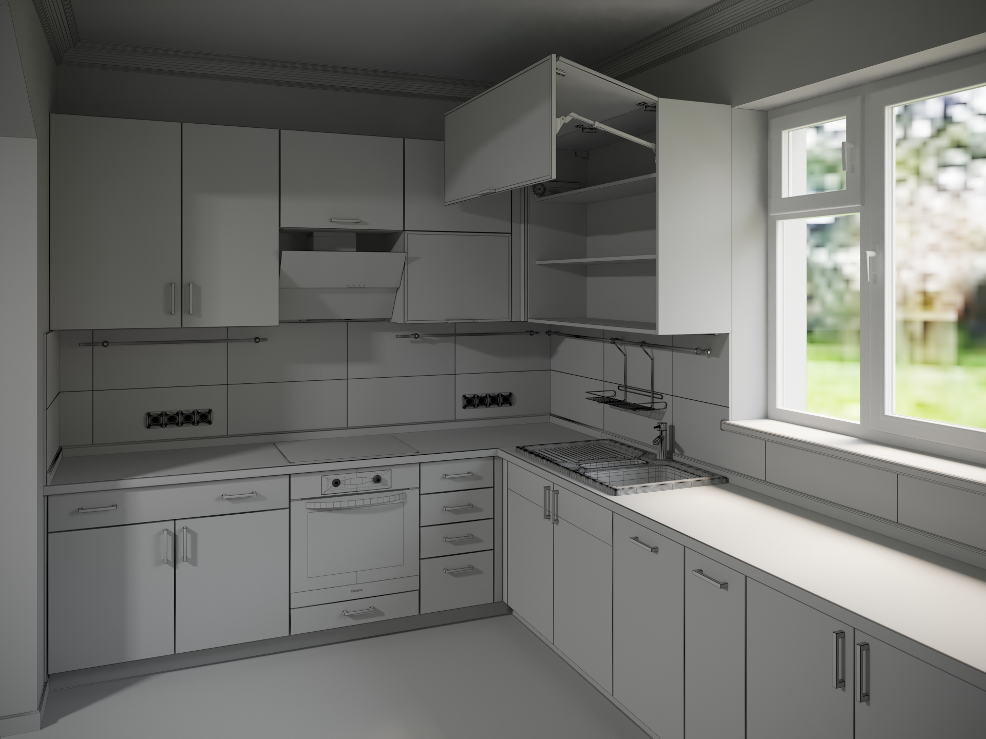 visualization of a kitchen in 3d max corona render image