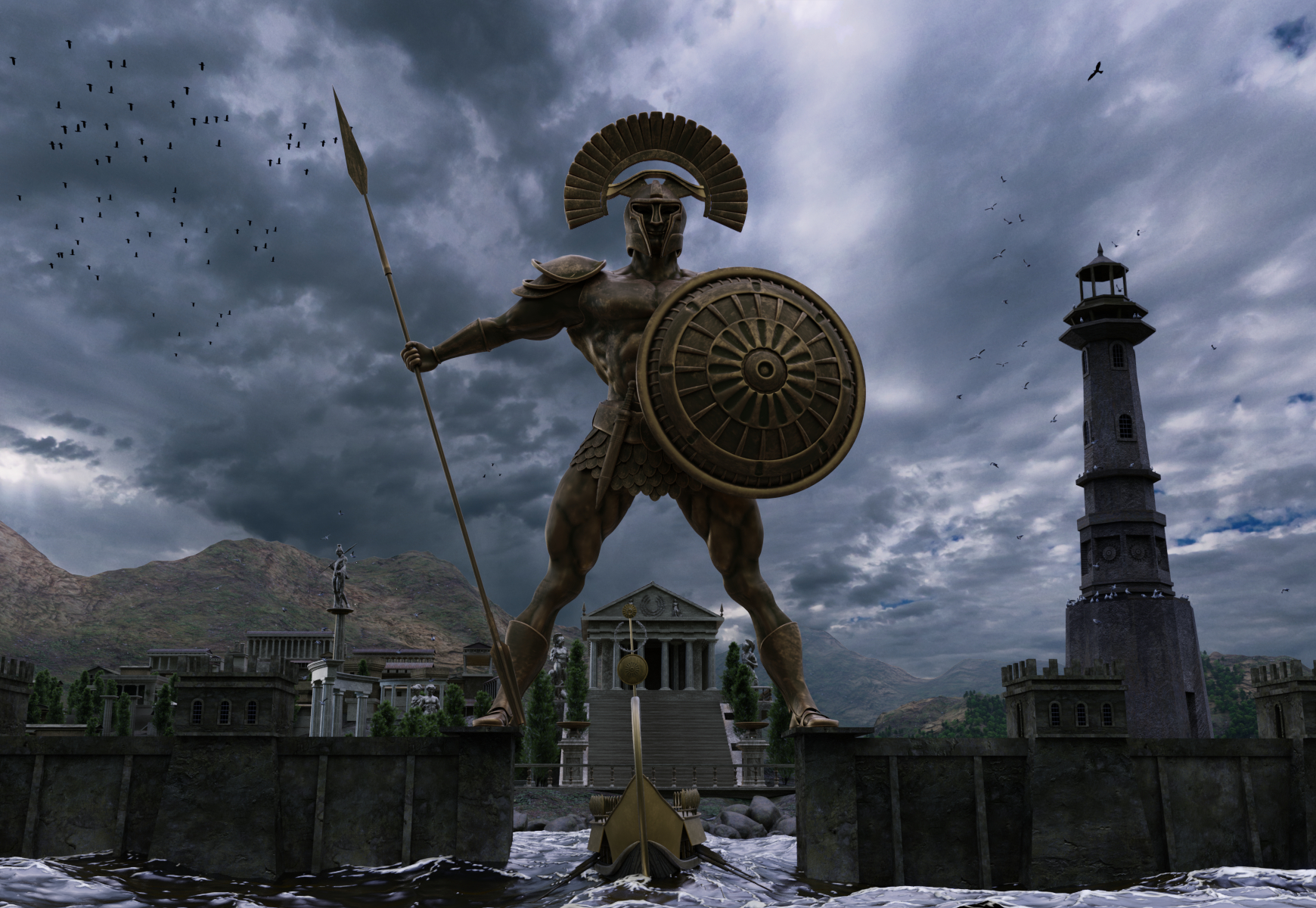 The Colossus of Rhodes in Blender cycles render image