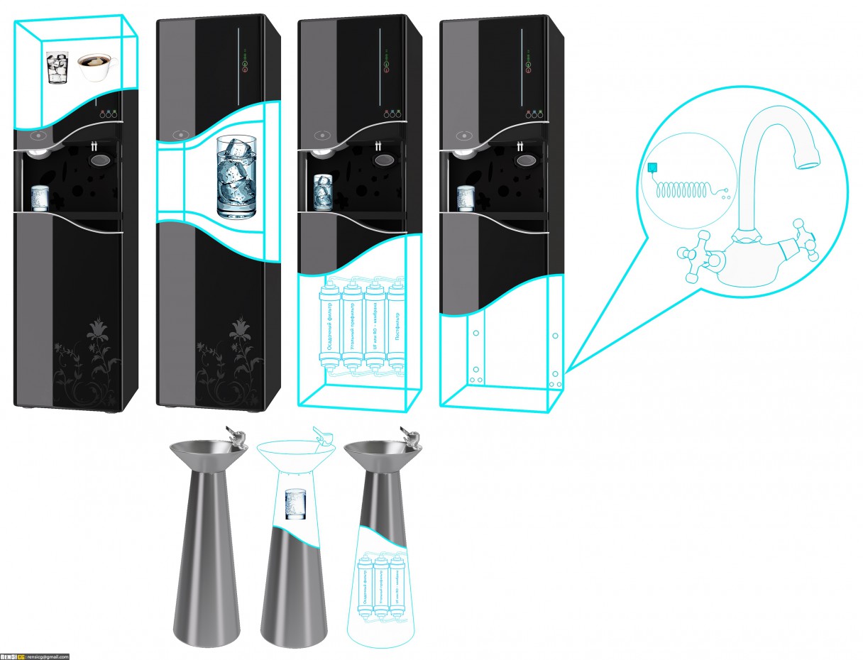 Кулер для воды и фонтанчик + сетка в 3d max vray изображение