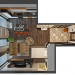 आवासीय परिसर। एक बेडरूम अपार्टमेंट (स्टूडियो) 3d max corona render में प्रस्तुत छवि