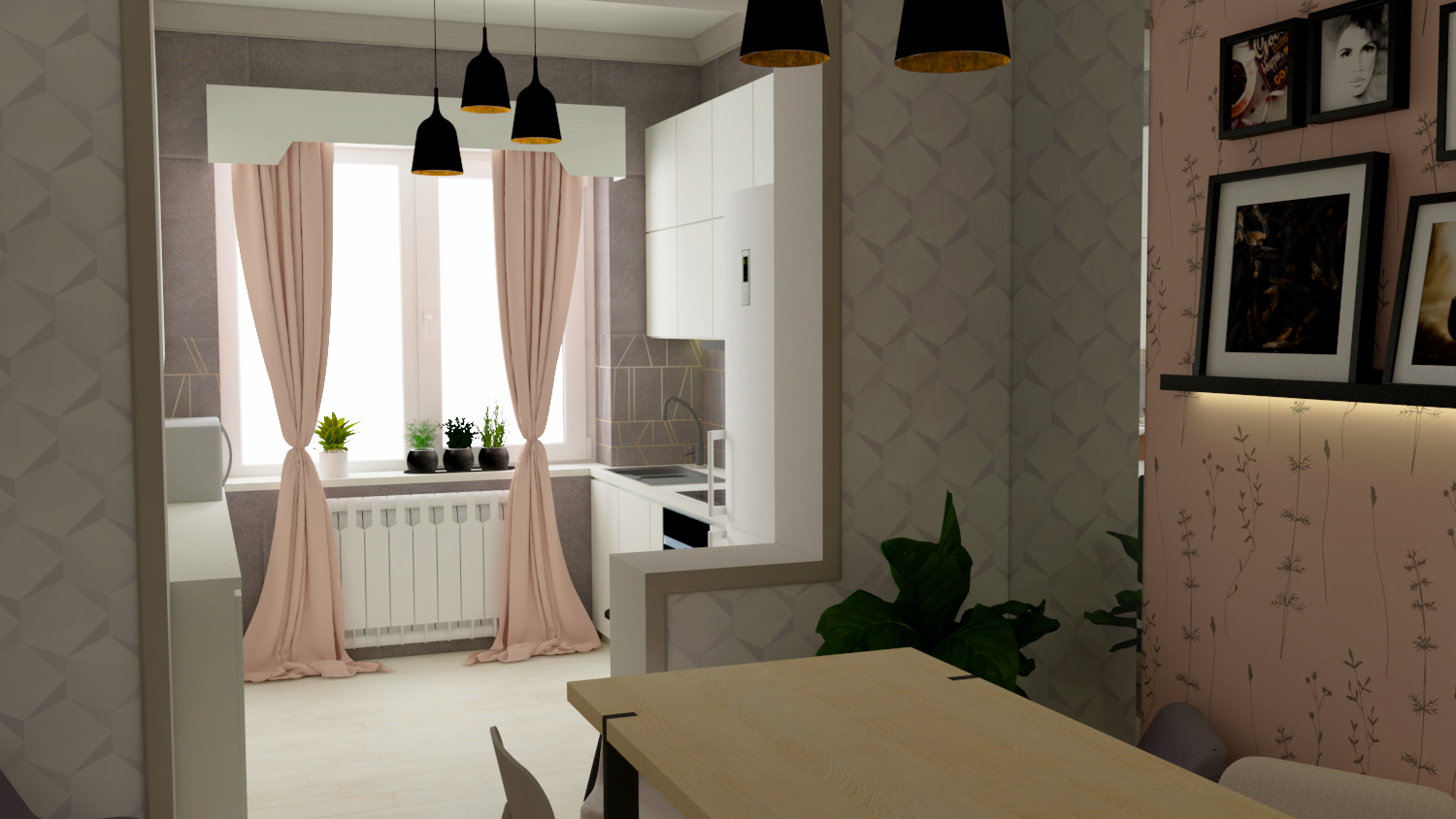 imagen de cocina-comedor en SketchUp vray 3.0