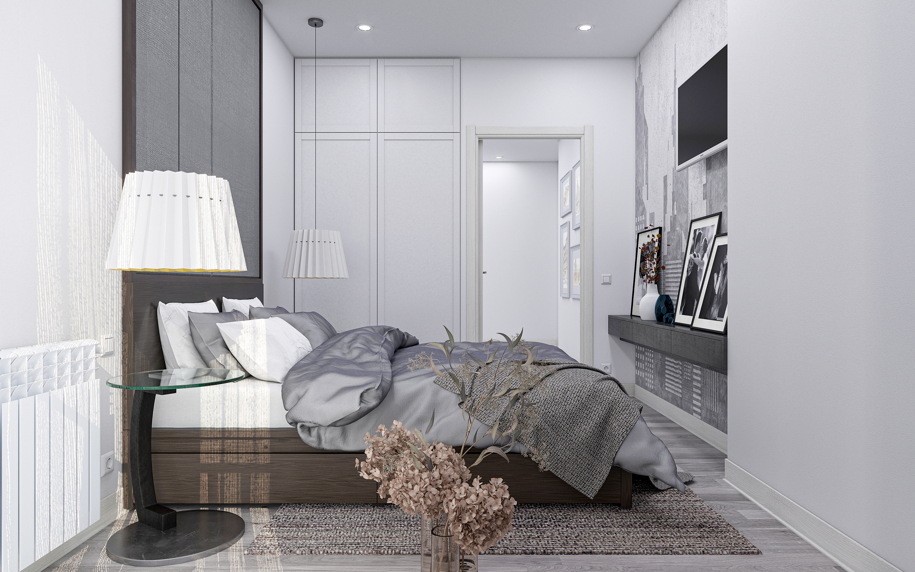 तीन कमरों का अपार्टमेंट S73 3d max corona render में प्रस्तुत छवि