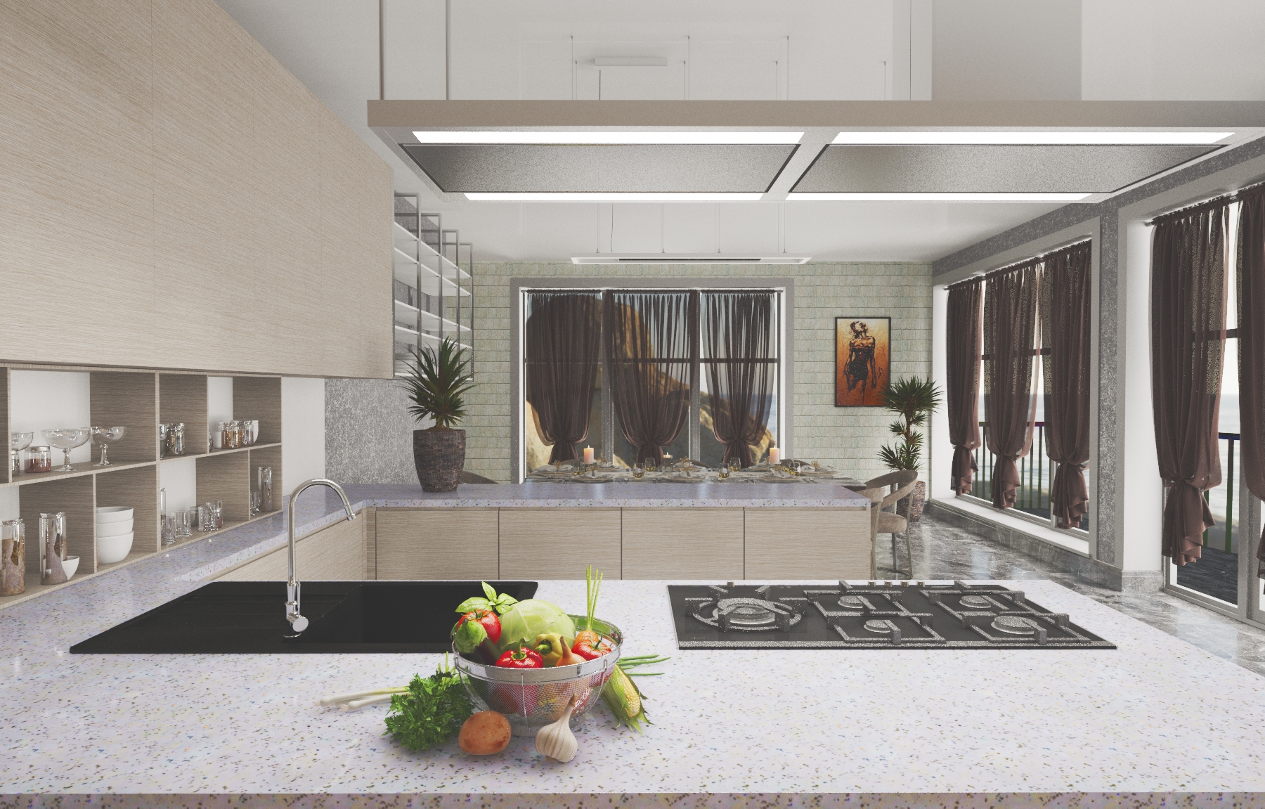 modern bright kitchen in 3d max vray 3.0 image