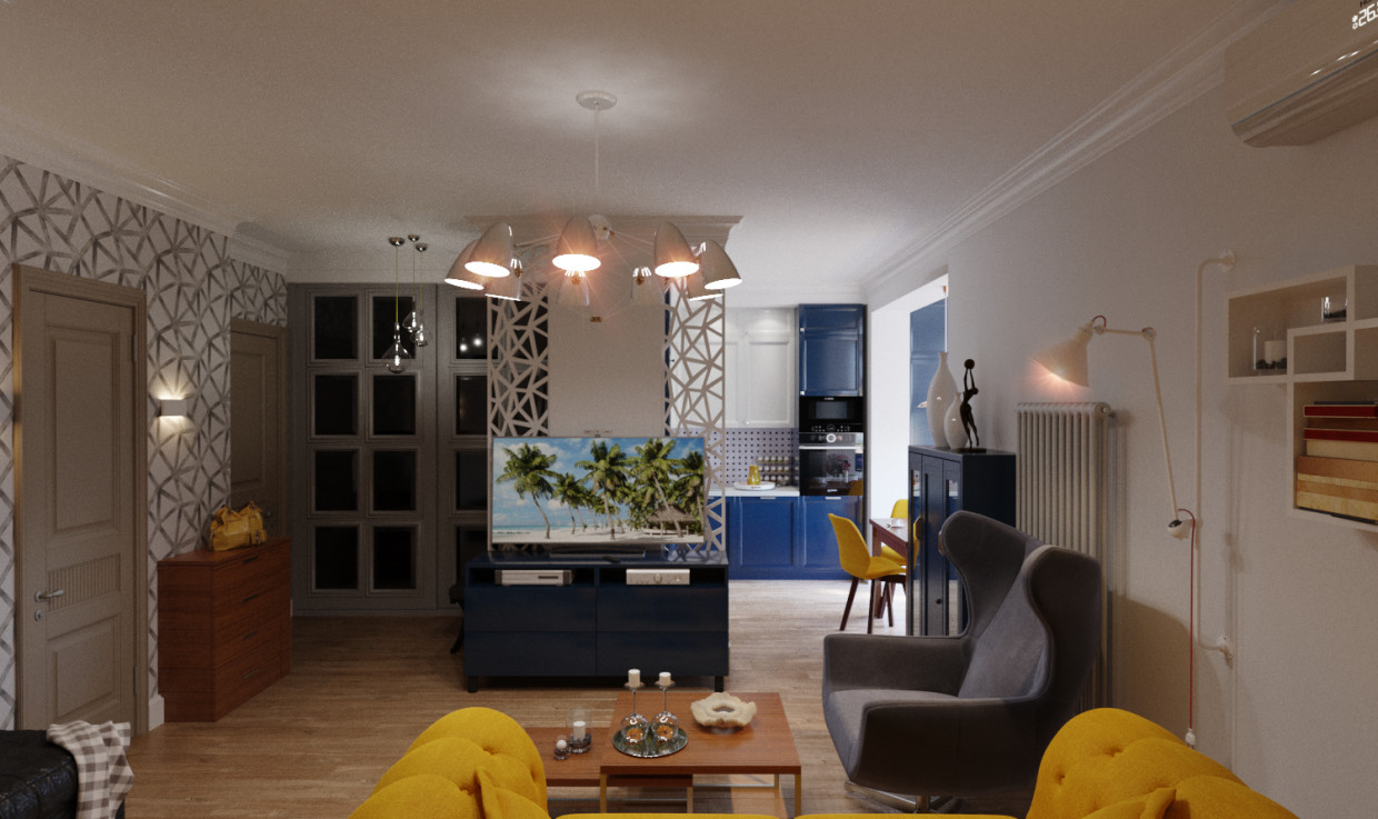 mutfak oturma odası in 3d max corona render resim