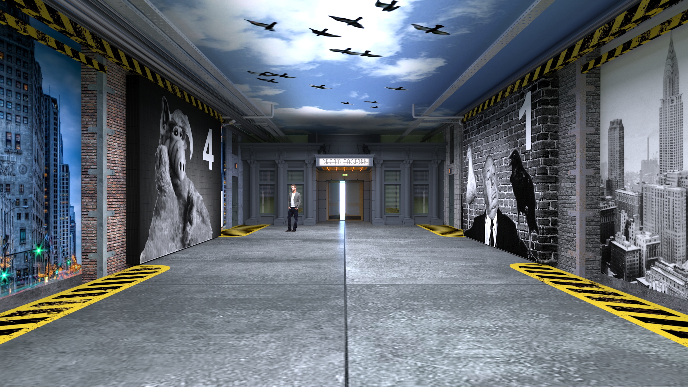 decorative design of the transport corridor of the film studio KinoPolis in St. Petersburg in 3d max corona render image