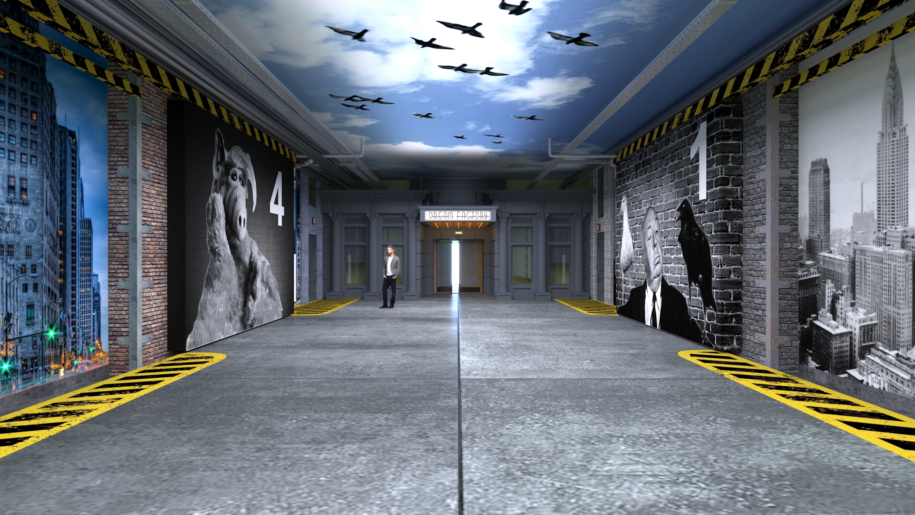 dekorative Gestaltung des Transportkorridors des Filmstudios KinoPolis in St. Petersburg in 3d max corona render Bild