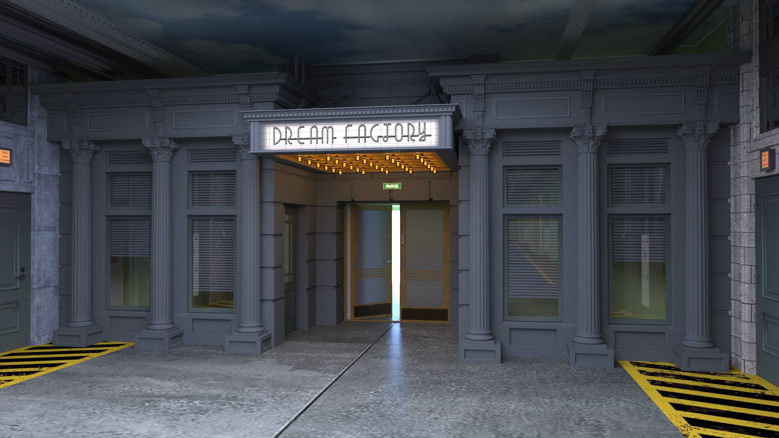 decorative design of the transport corridor of the film studio KinoPolis in St. Petersburg in 3d max corona render image