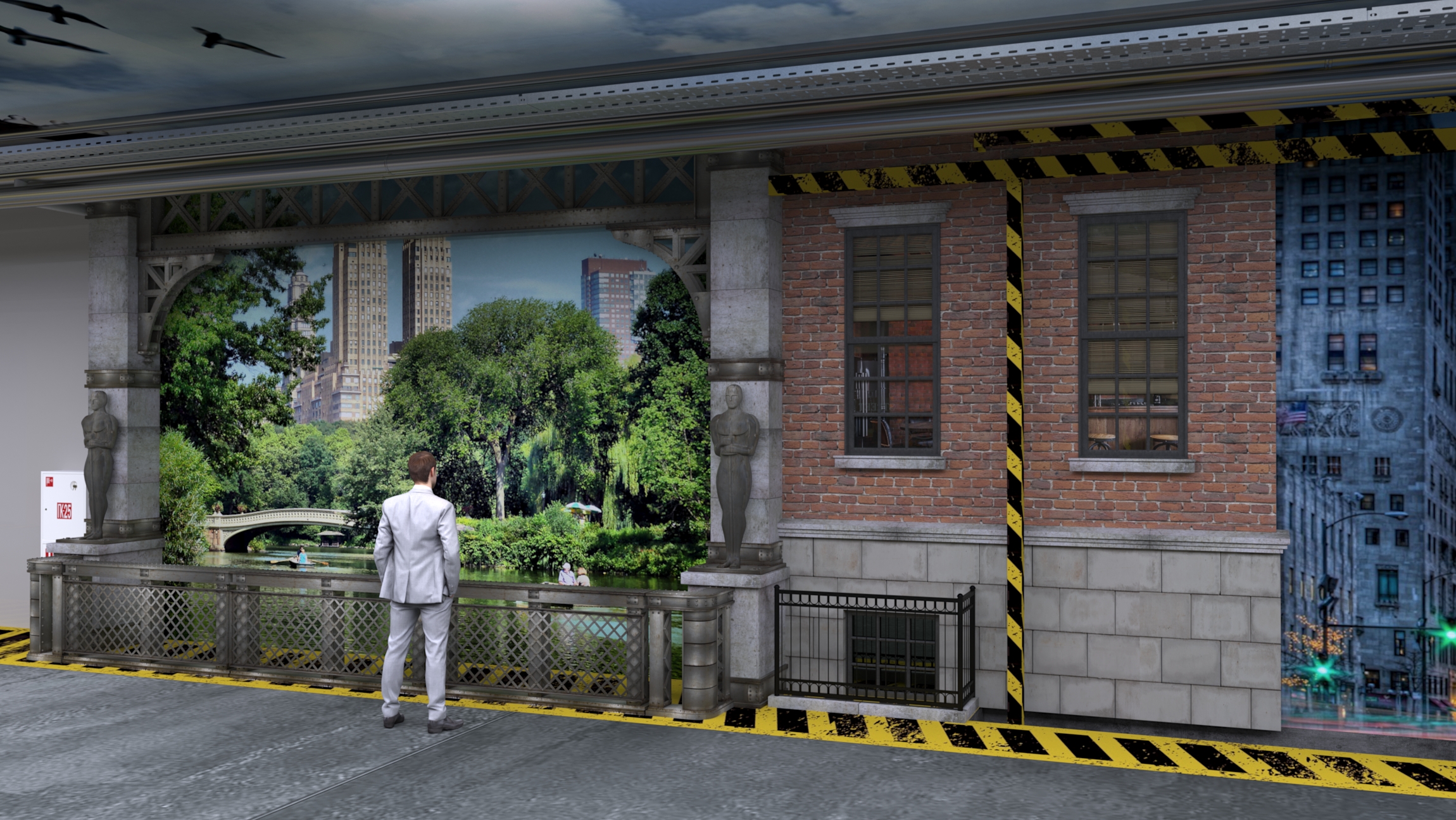 decorative design of the transport corridor of the film studio KinoPolis in St. Petersburg in 3d max corona render image