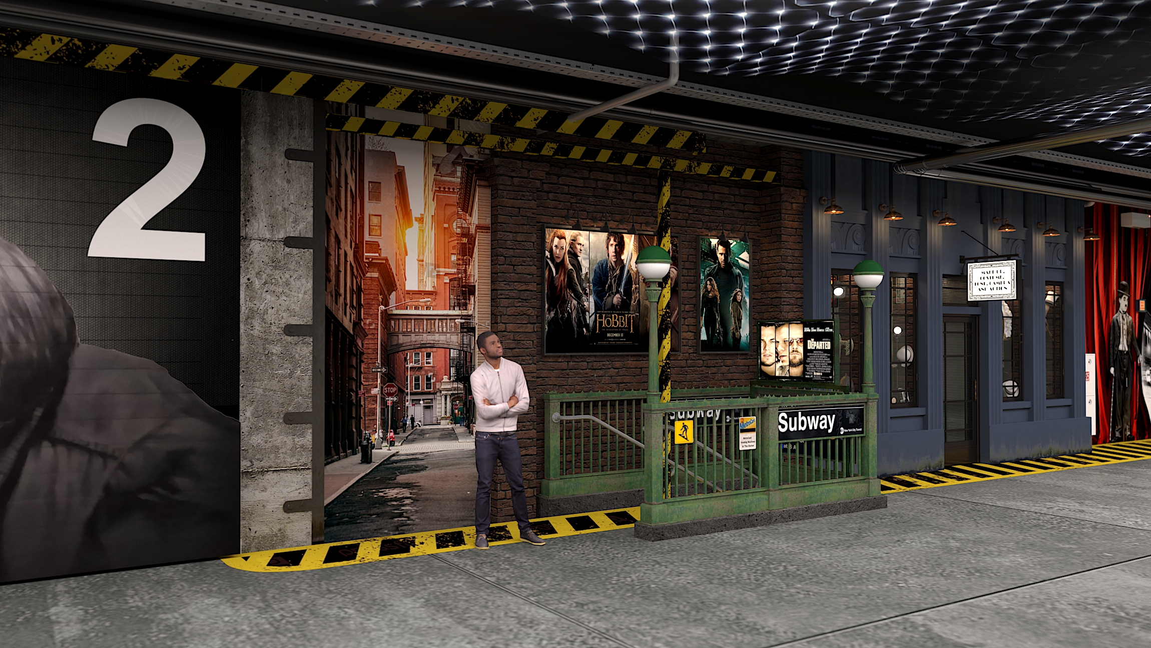 design décoratif du couloir de transport du studio de cinéma KinoPolis à Saint-Pétersbourg dans 3d max corona render image