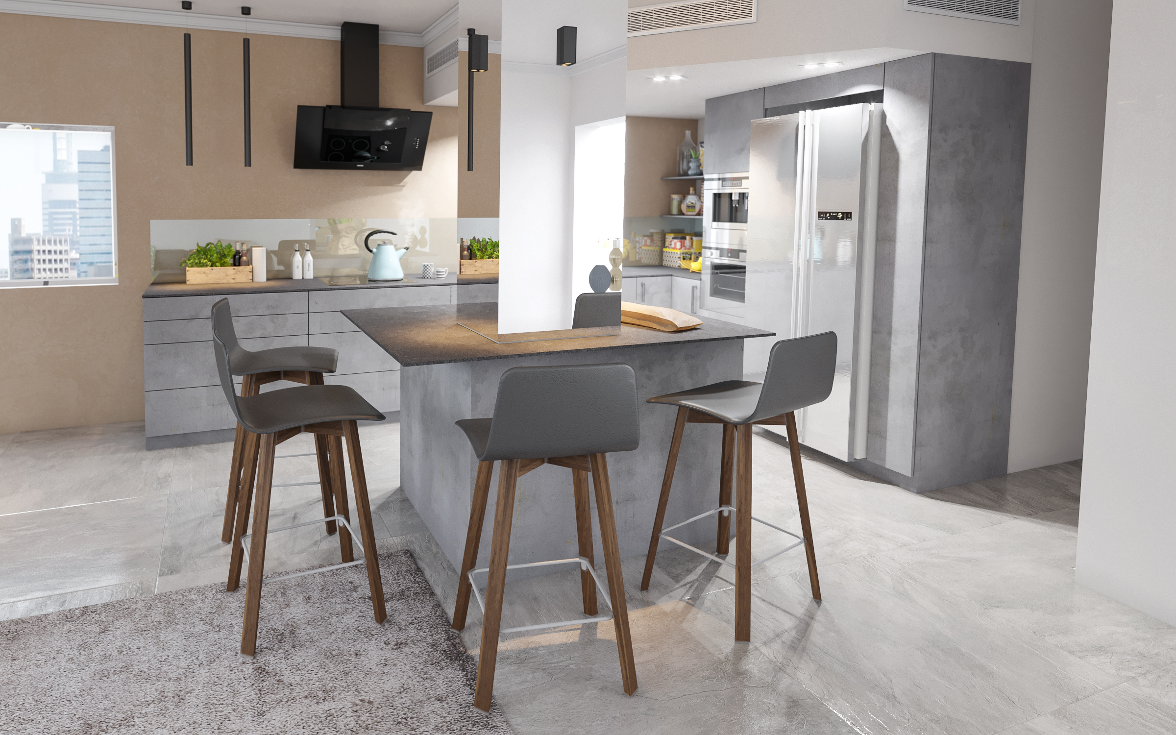 Сучасна кухня в 3d max corona render зображення