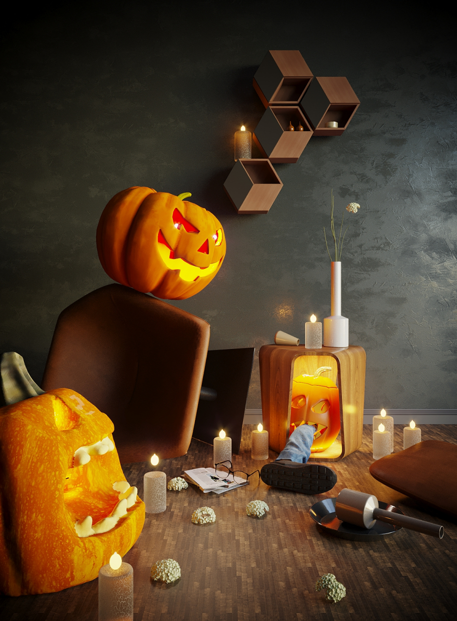 Invasion. Halloween in 3d max corona render image