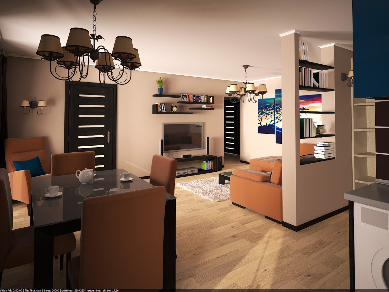 Sala de estar + cocina imagen de Sala de estar + cocina en 3d max vray
