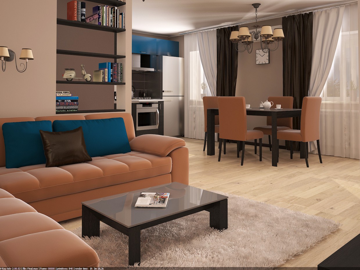 Sala de estar + cocina imagen de Sala de estar + cocina en 3d max vray