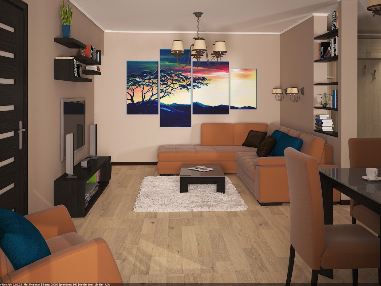 Sala de estar + cocina imagen de Sala de estar + cocina en 3d max vray