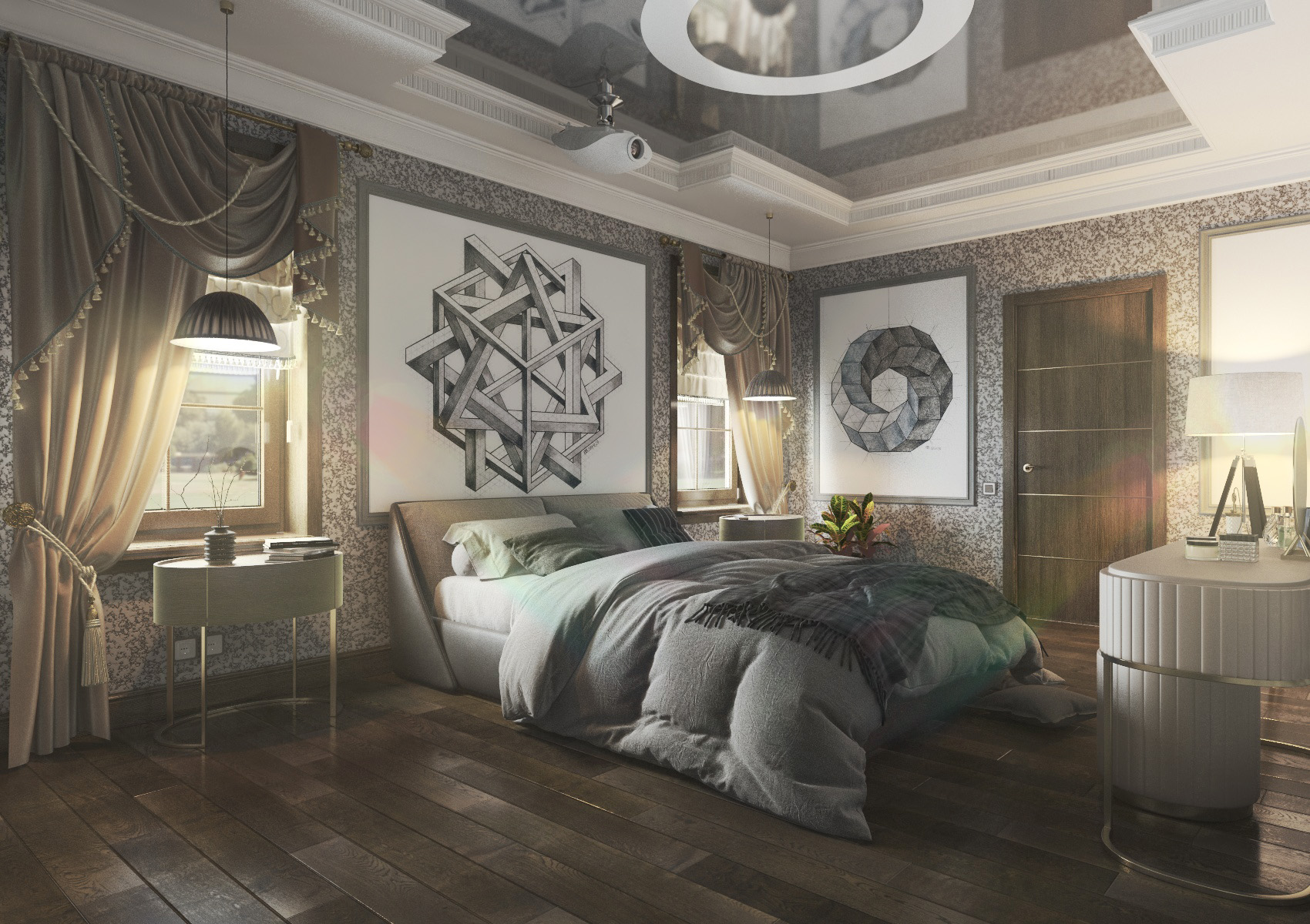 Cozy bedroom with a projector. in 3d max vray 3.0 image