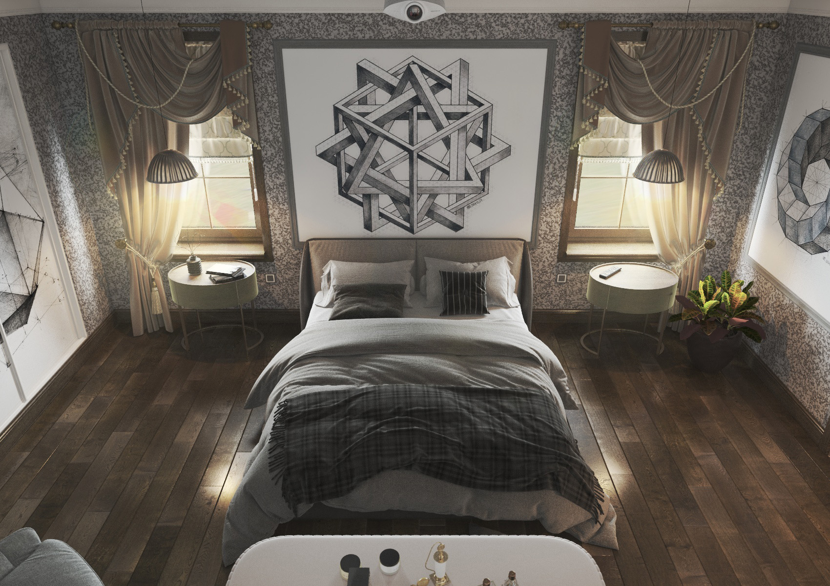 Уютная спальня с проэктором. в 3d max vray 3.0 изображение