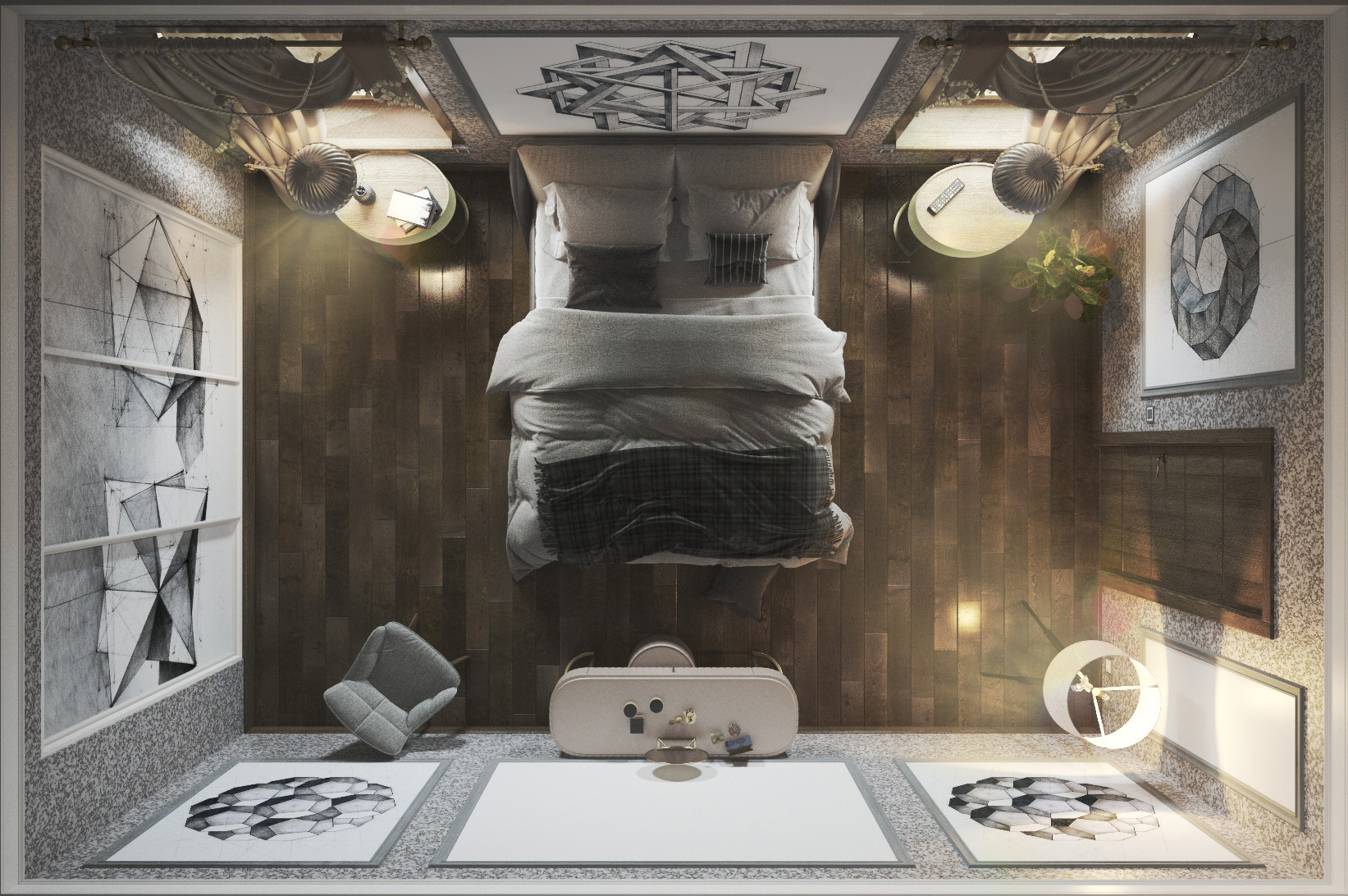 Cozy bedroom with a projector. in 3d max vray 3.0 image