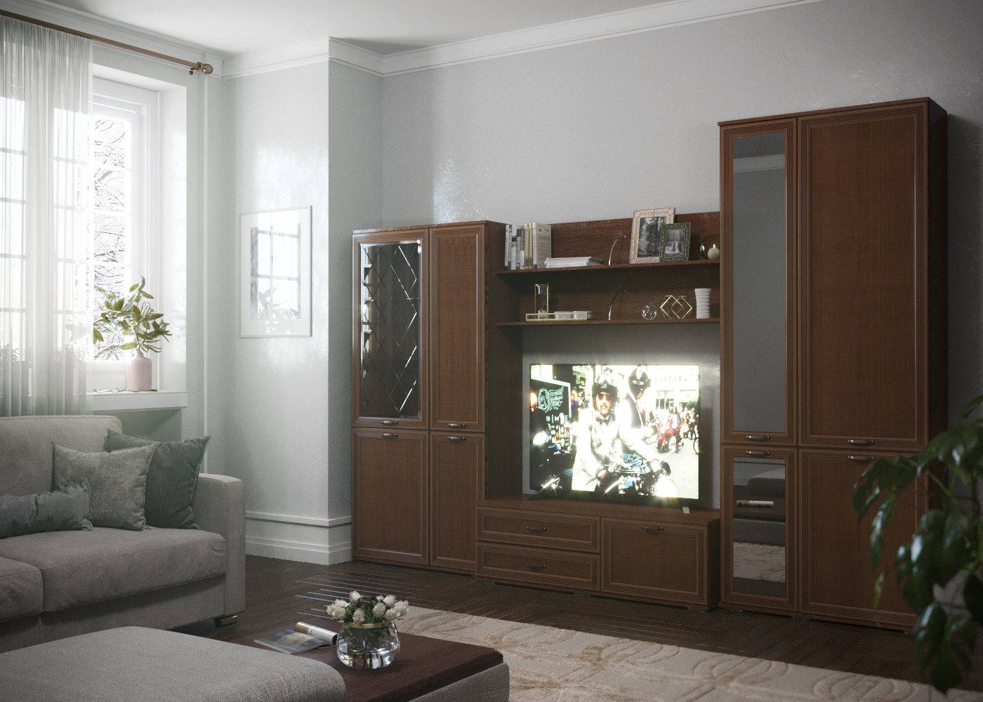 Oturma odası için mobilya tasarımı in 3d max corona render resim