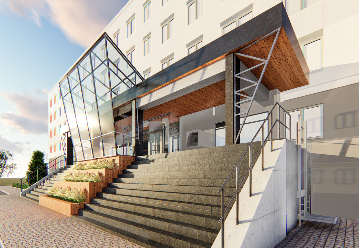 Entrance to the business center in 3d max vray 3.0 image