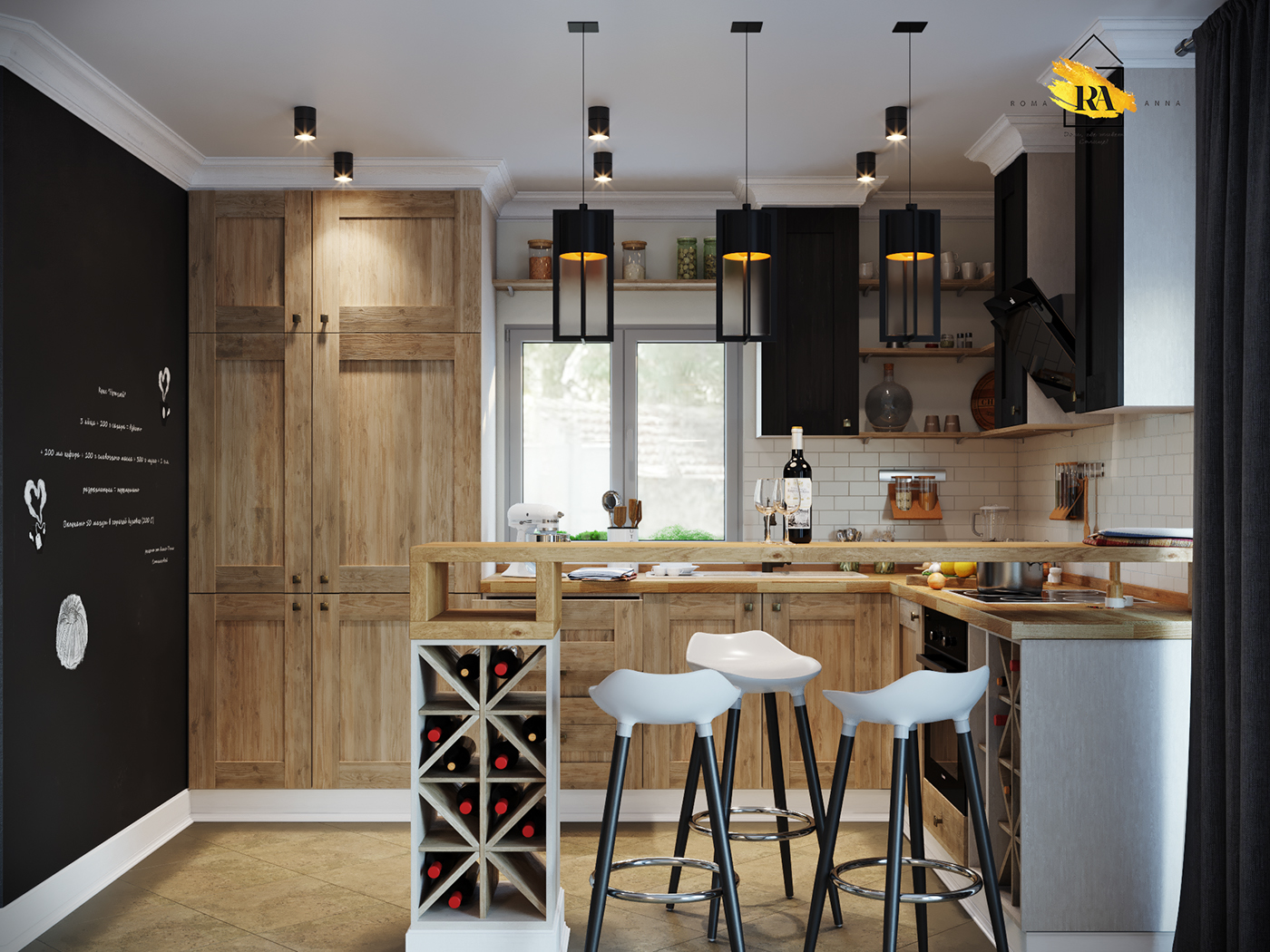 Kitchen. Unusual country in 3d max corona render image
