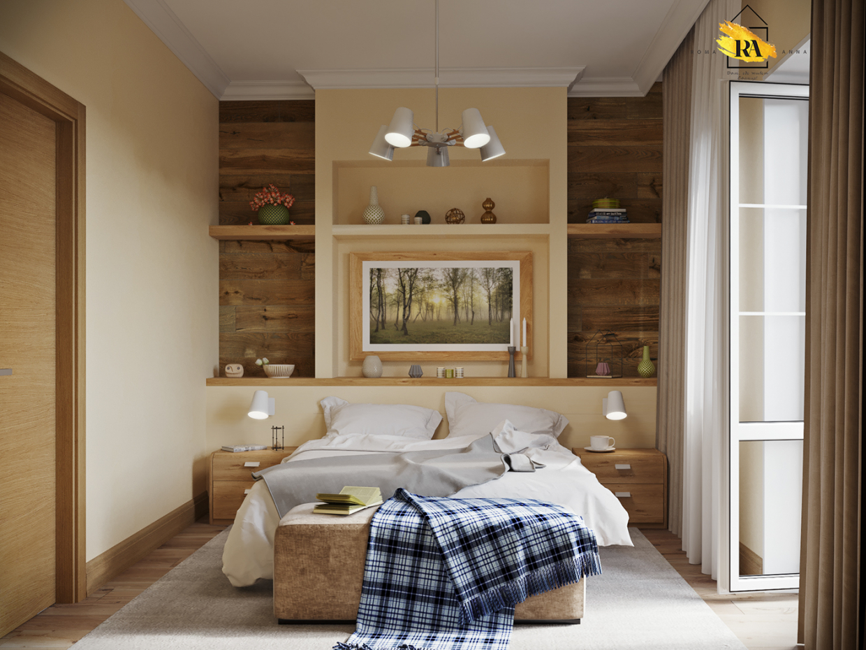 Camera da letto delicata e confortevole in 3d max corona render immagine