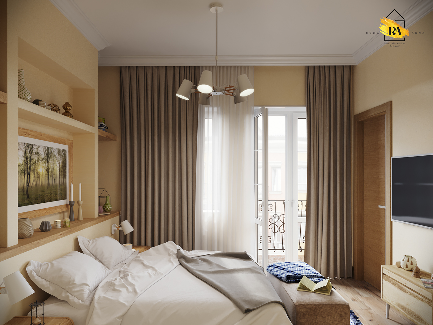 imagen de Dormitorio suave y confortable. en 3d max corona render