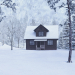 सर्दियों के जंगल में घर 3d max corona render में प्रस्तुत छवि