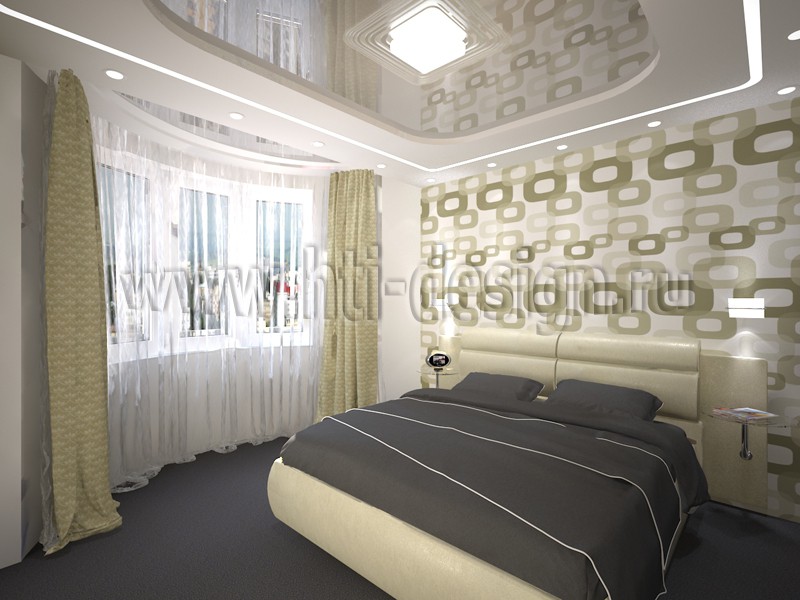 Camera da letto in tonalità verde oliva in 3d max vray immagine