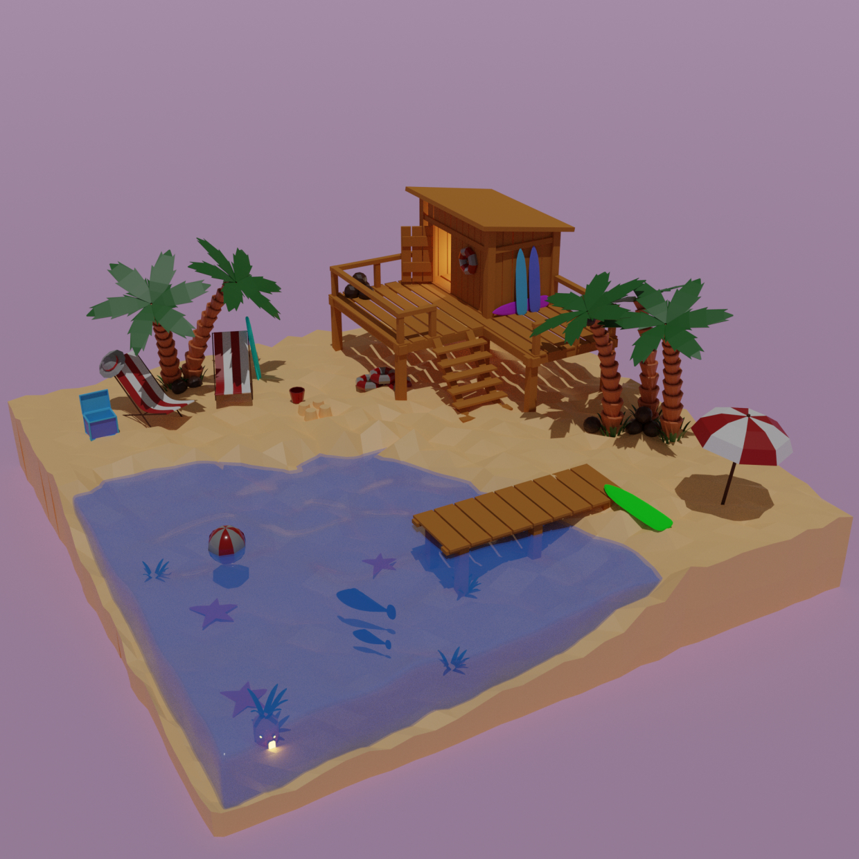 summer beach in Blender cycles render image