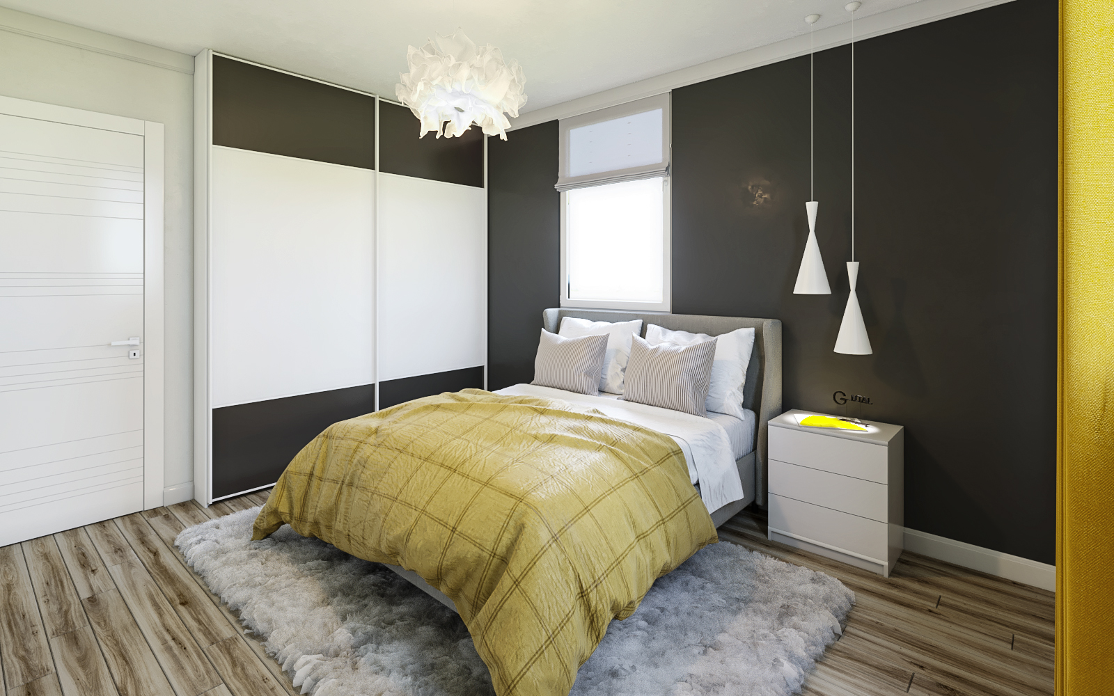 बेडरूम नंबर 1 3d max corona render में प्रस्तुत छवि