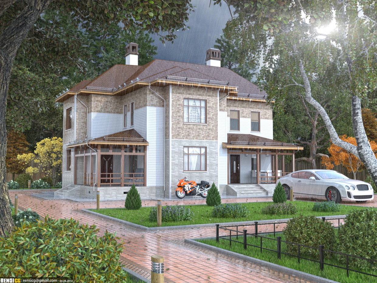 Gîte - chambre d’été, automne, visualisation de la nuit dans 3d max corona render image