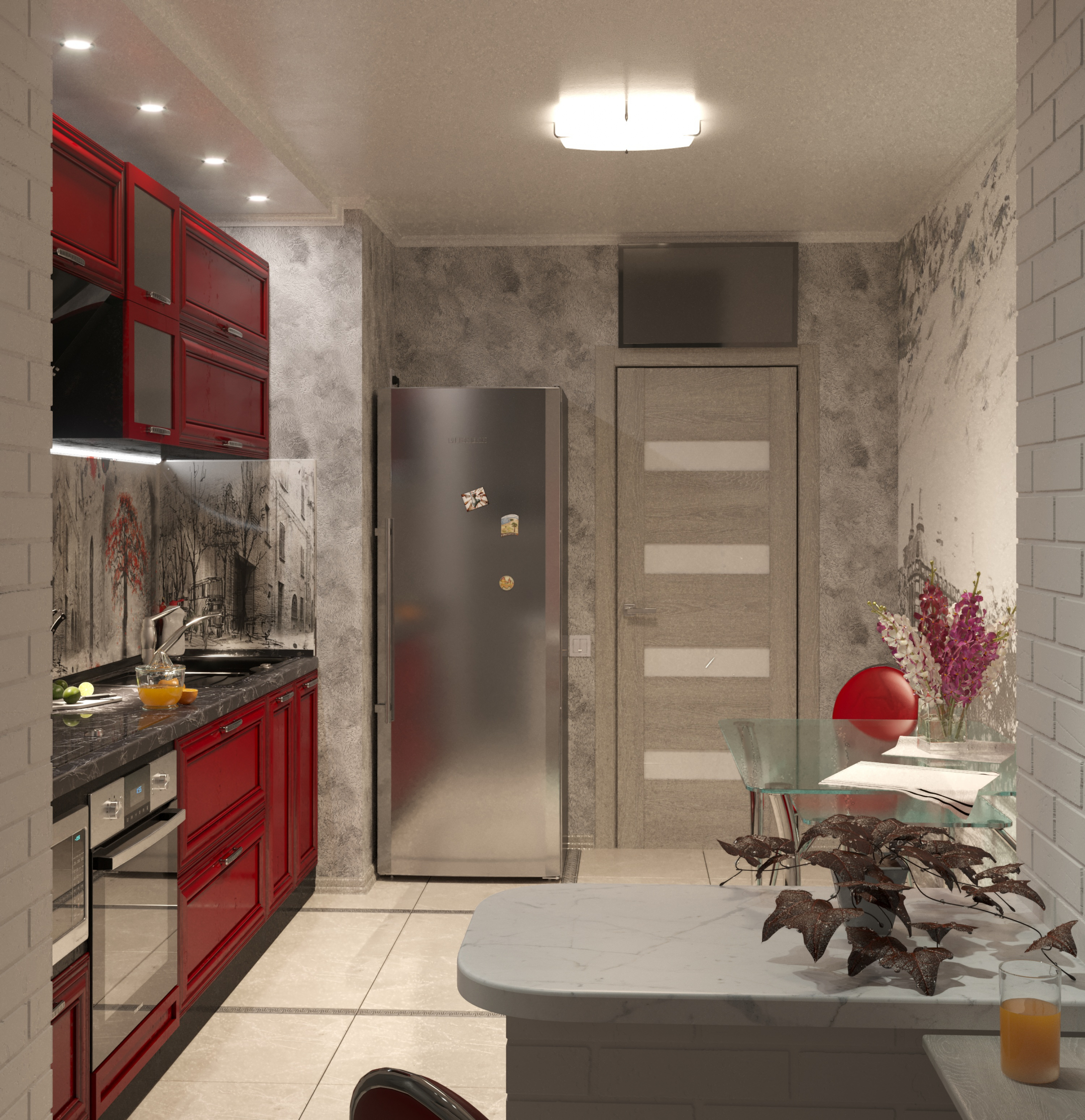 two-room kitchen in 3d max corona render image
