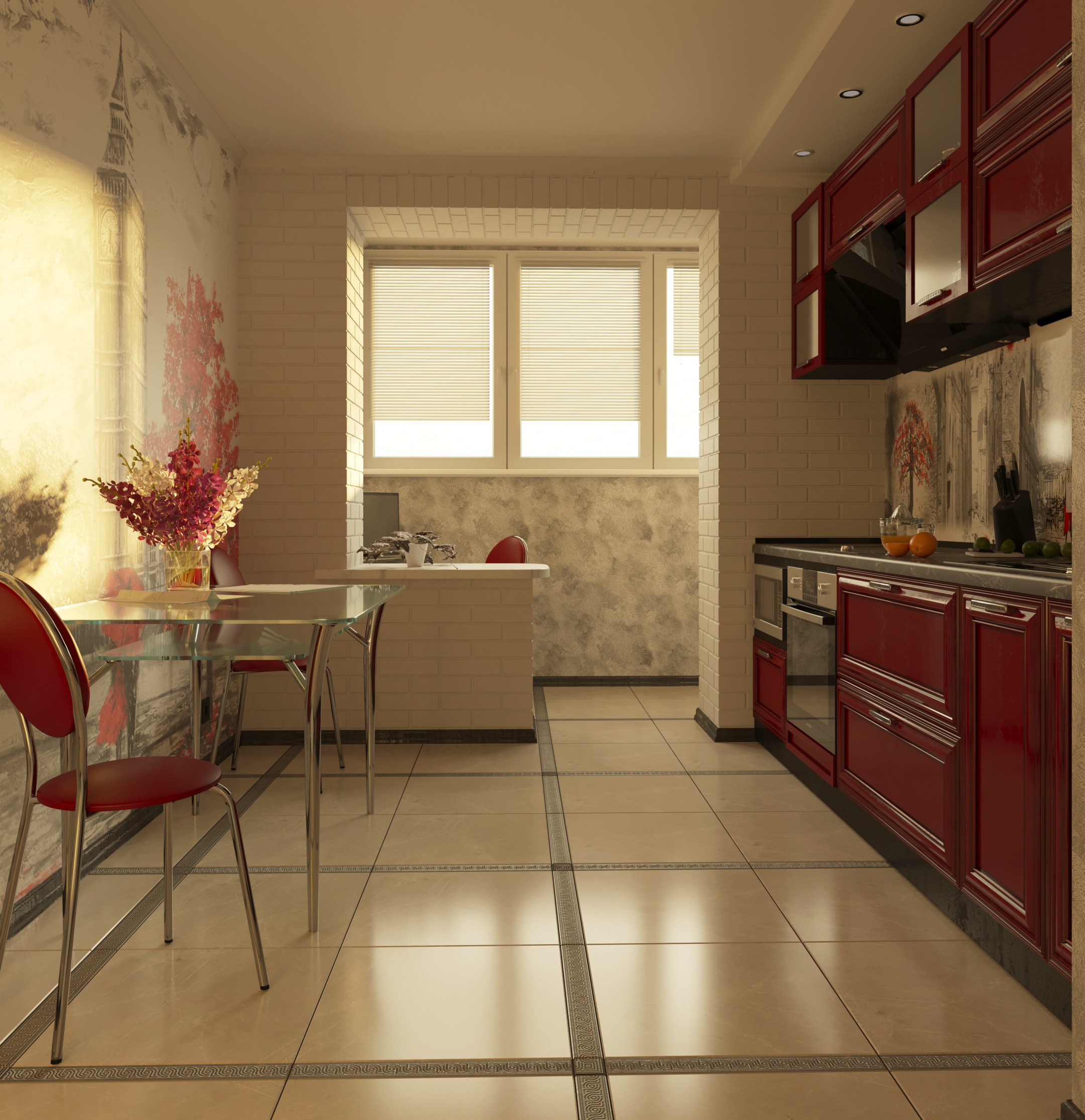 imagen de cocina de dos habitaciones en 3d max corona render