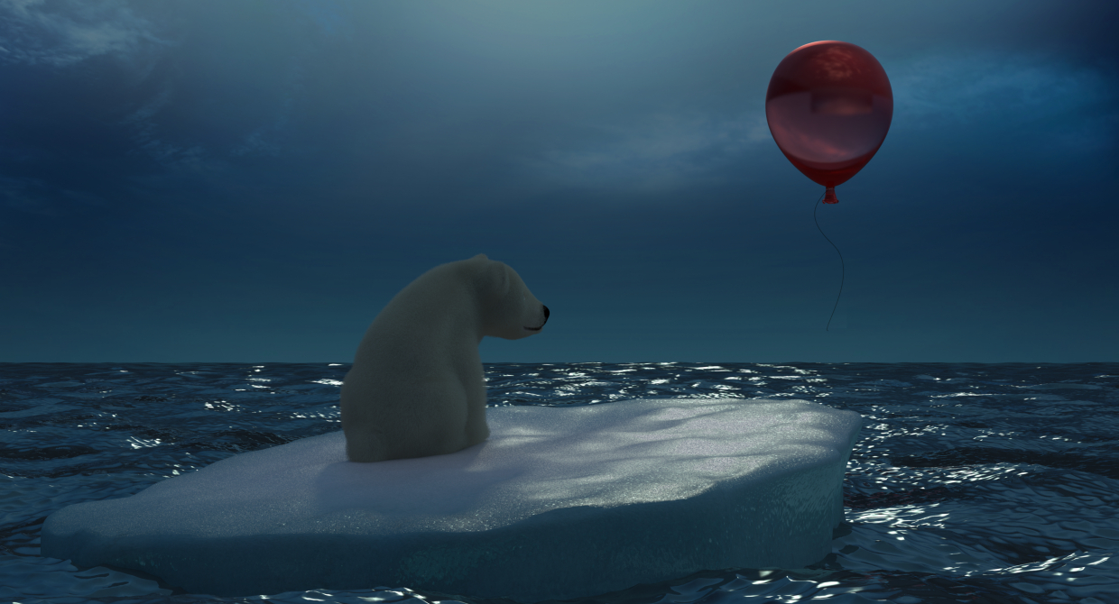 Urso polar com um balão vermelho em 3d max vray 3.0 imagem
