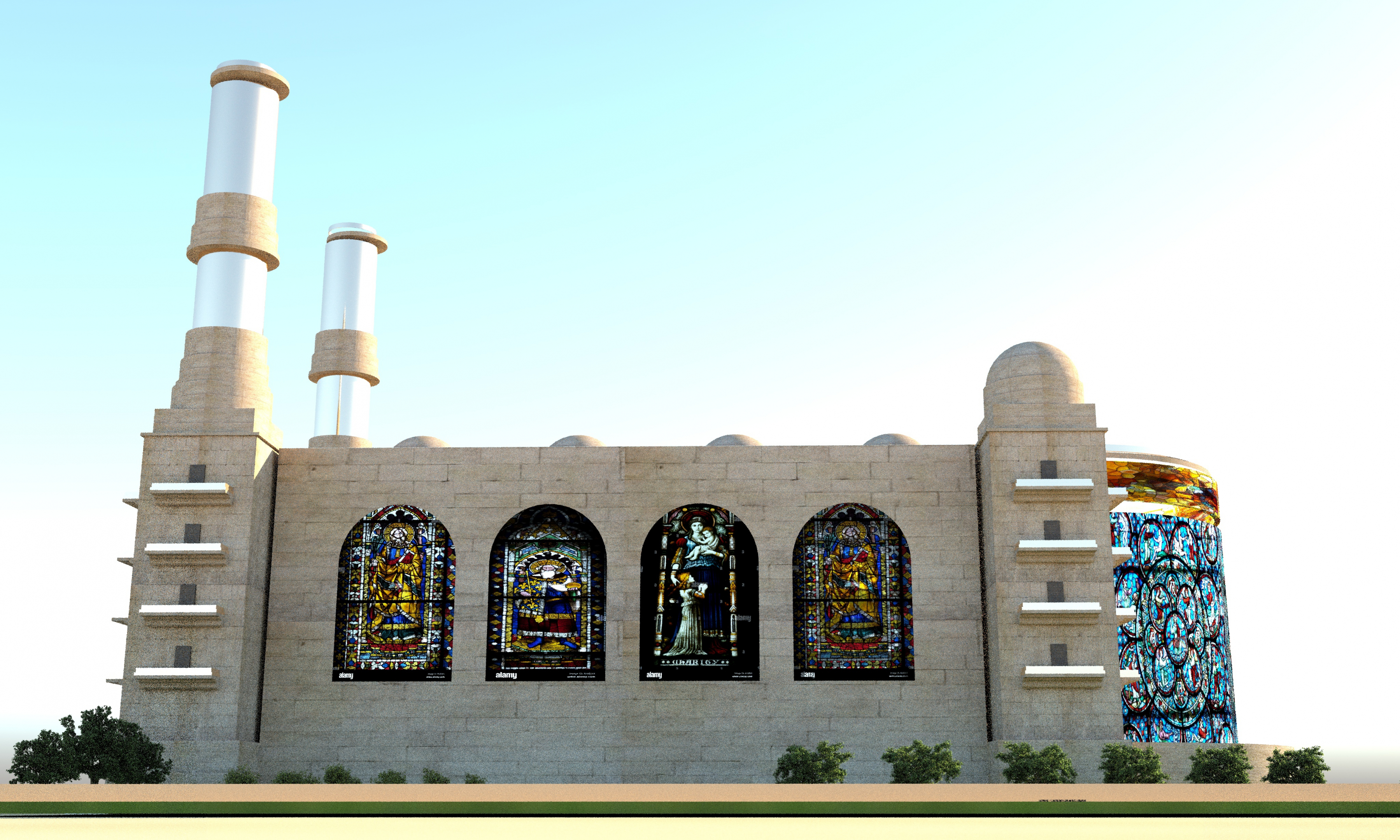 Вымышленный собор с золотыми башнями в AutoCAD vray 3.0 изображение