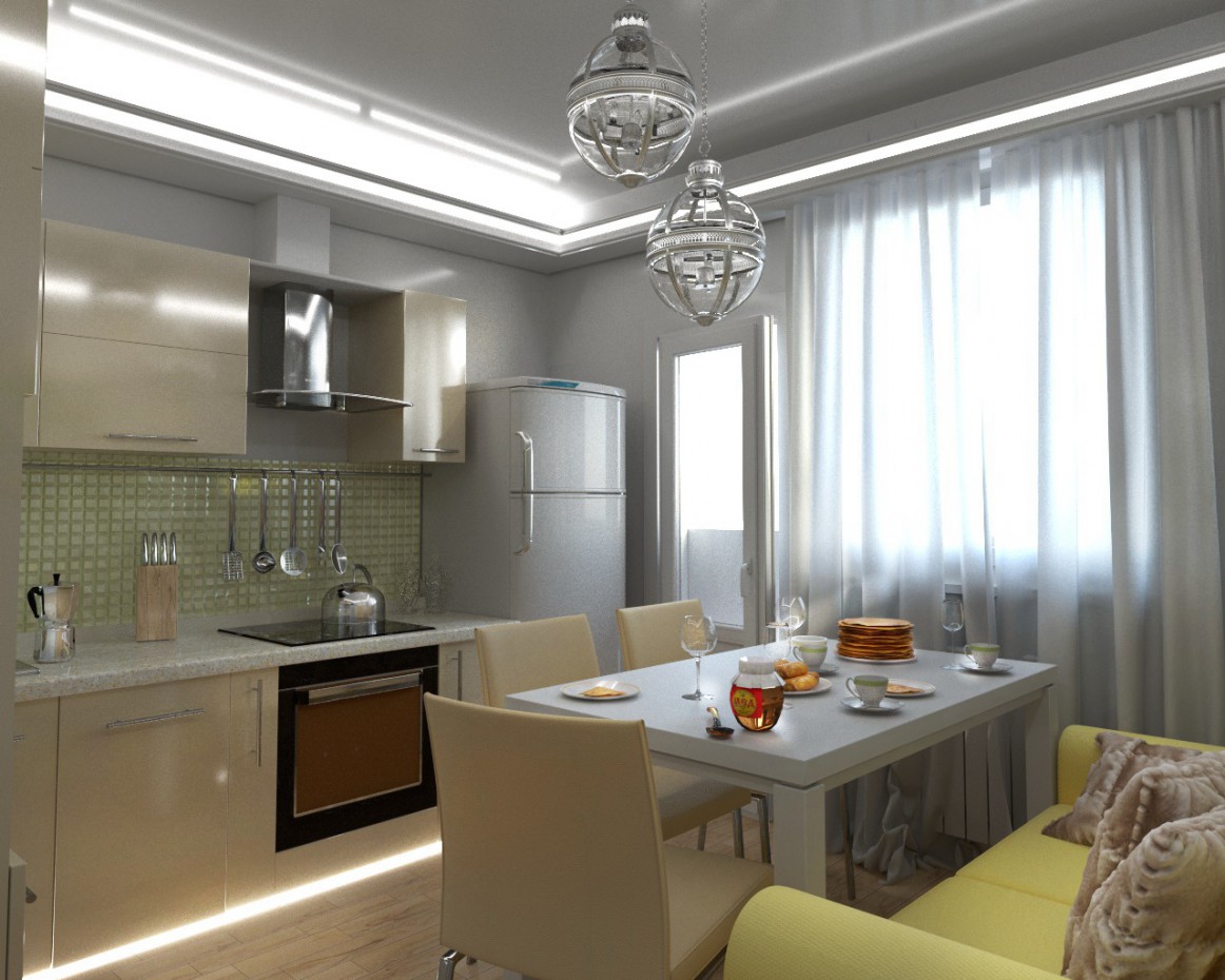 One bedroom apartment in Tver. Kitchen in Cinema 4d corona render image
