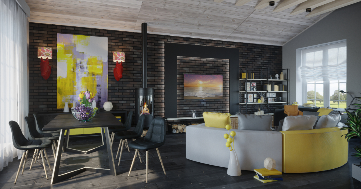 Interior da vila em 3d max corona render imagem