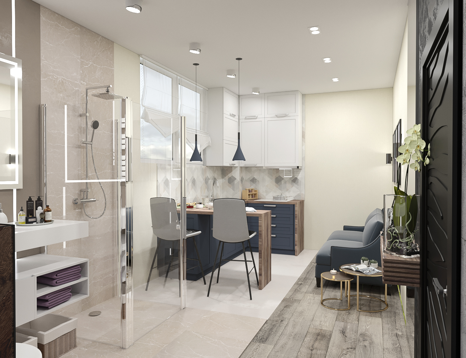 Showroom construction company in 3d max corona render image