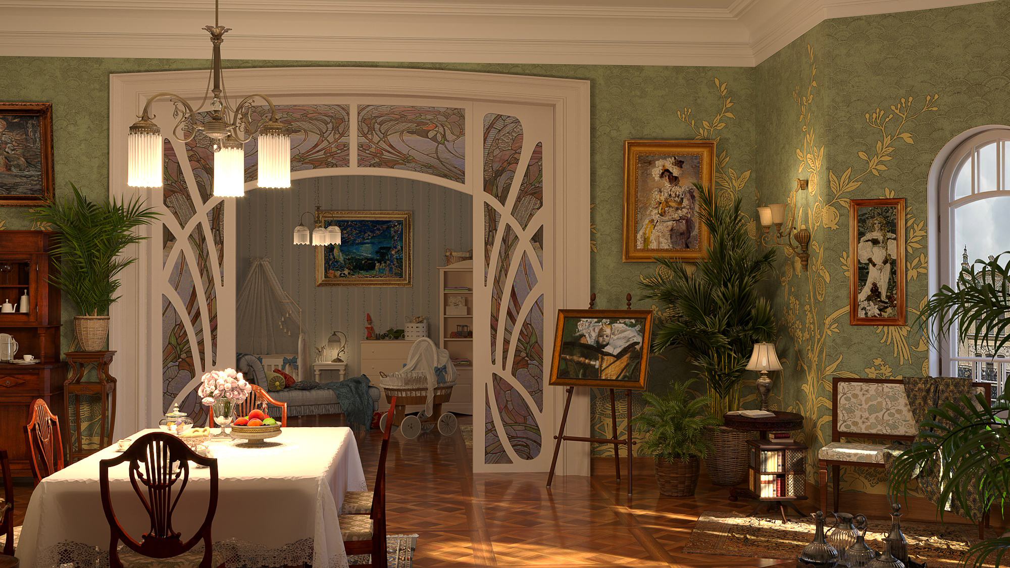 Sketch of the scenery "Vrubel's apartment" in 3d max corona render image