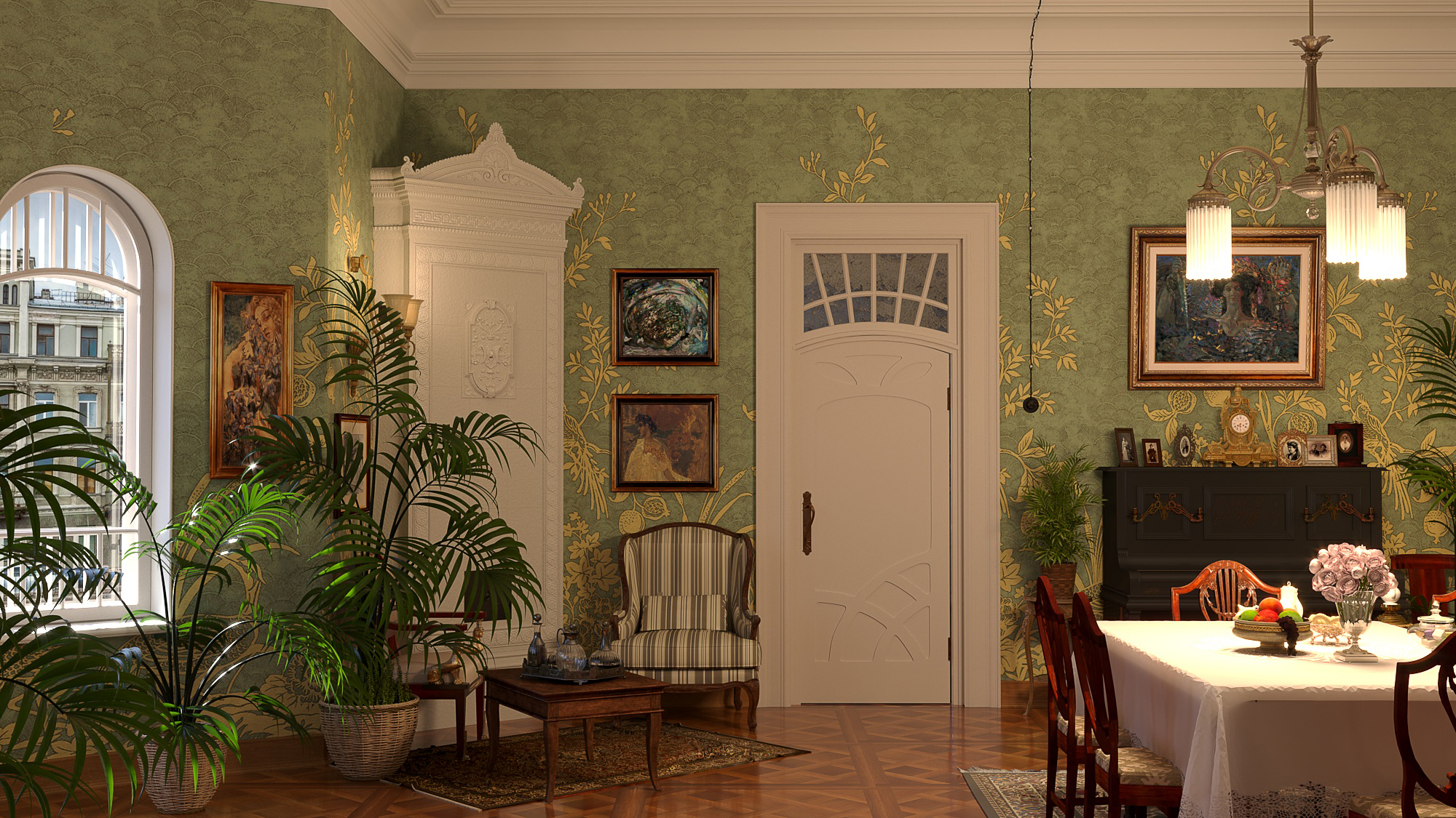 Sketch of the scenery "Vrubel's apartment" in 3d max corona render image
