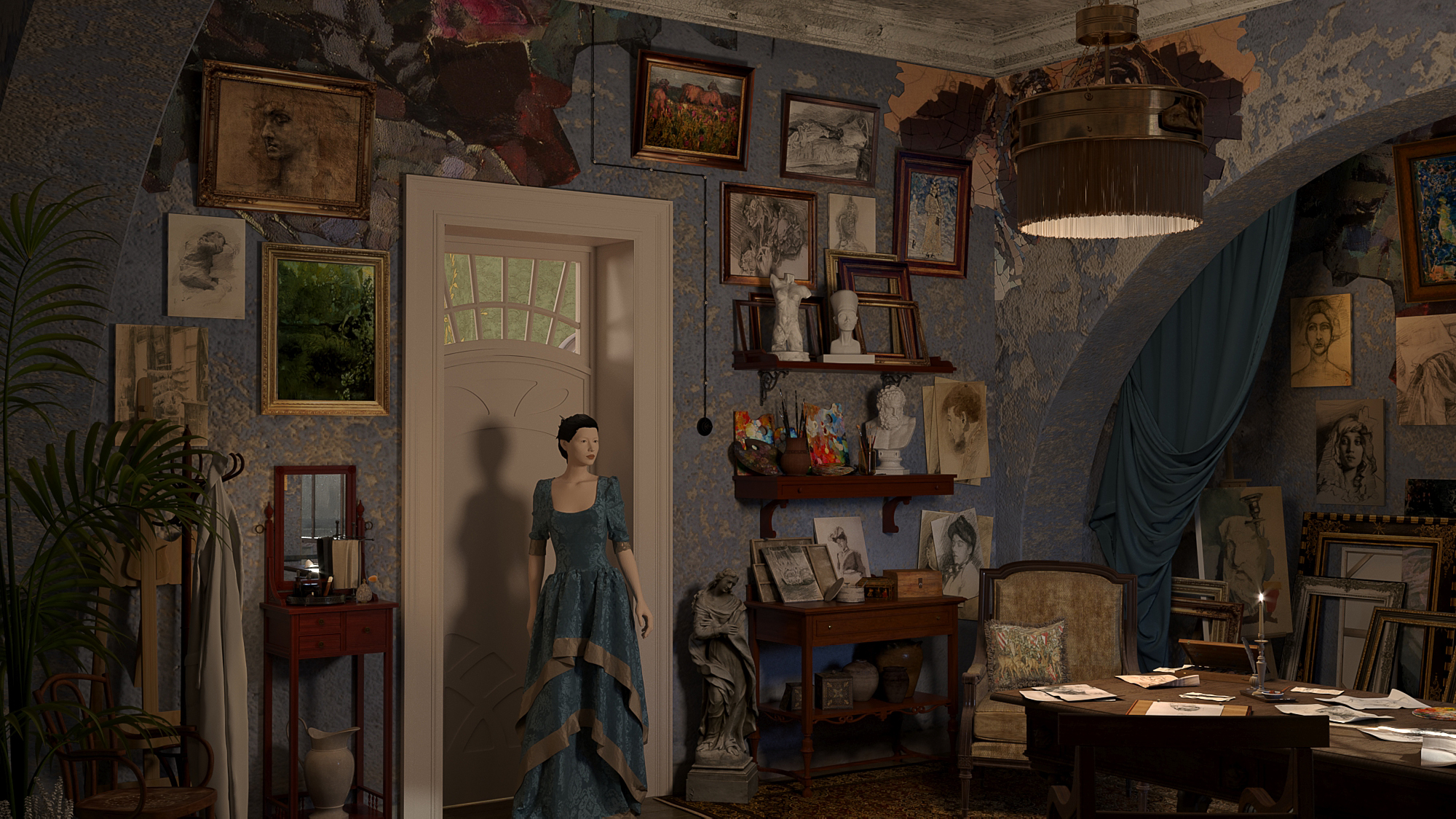 "Vrubel'in dairesi" sahnesinin taslağı in 3d max corona render resim